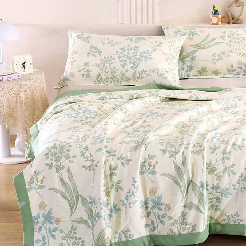 Luxury Printed 100% Cotton Summer Quilt Antibacterial Skin-Friendly Air Conditioning Blanket Cozy Breathable Cooling Comforters