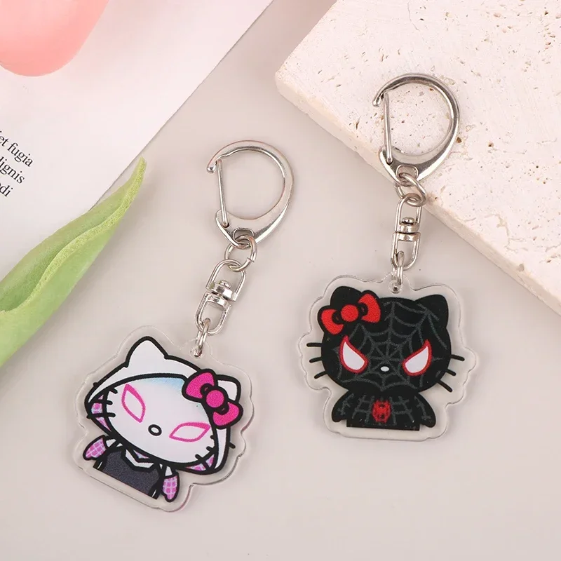 New Sanrios Hello Kittys Spider-Man Keychain Anime Kt Cartoon Keyring Creative Bag Pendant Kawaii Phone Chain Toys Couple Gifts