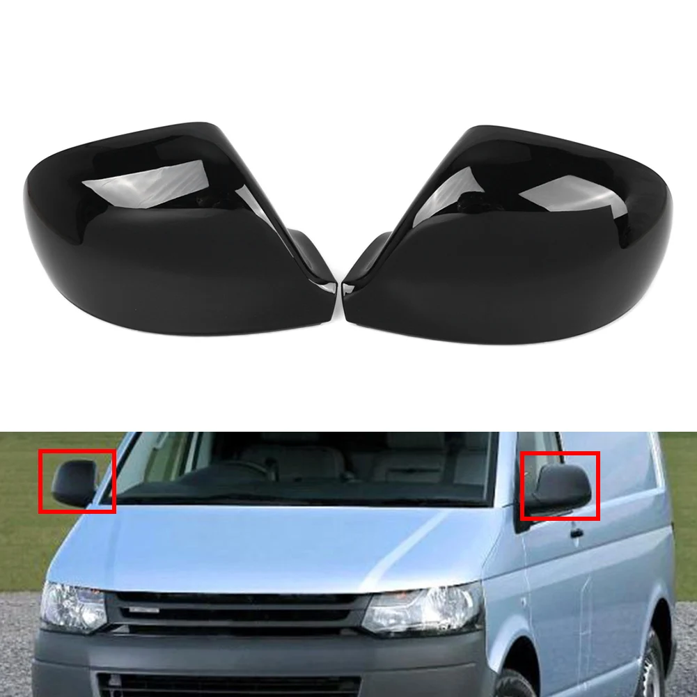 2Pcs Car Rearview Mirror Caps Cover Glossy Black Left & Right For VW Transporter T5 T5.1 T6 2010-2023 7E1857528G 7E1857527G