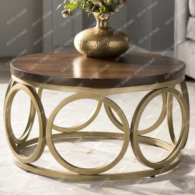 LXLight luxury living room solid wood coffee table stainless steel round minimalist creative round table negotiation table