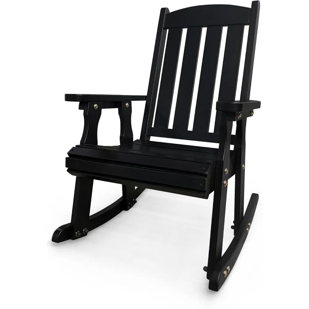 كرسي هزاز خشبي مع ميل مريح لمسند الظهر ومسند ظهر مرتفع ومقعد محيط عميق، خشب التنوب الصلب، شديد التحمل 60