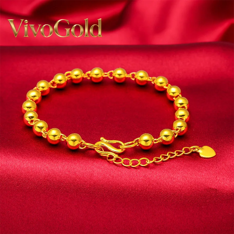 VivoGold Solid Round Bead Bracelet for Unisex, 24K Gold, AU999 | Rotating solar terms beads, educational & stylish for culture l