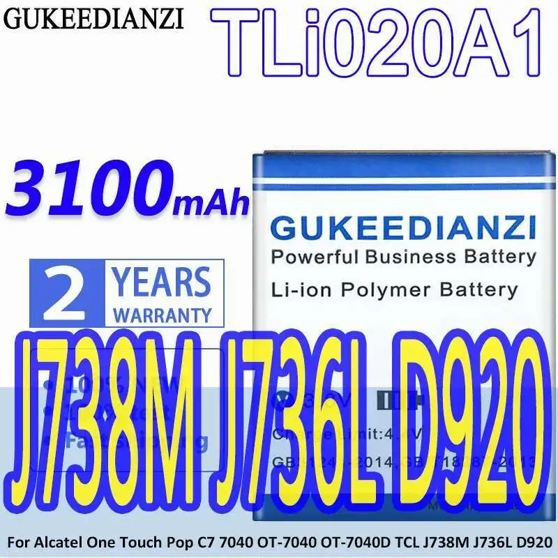 

Аккумулятор мобильного телефона Tli020a1 3100 мАч для Alcatel One Touch Pop C7 7040 OT-7040 OT-7040D Tcl J738M J736L D920