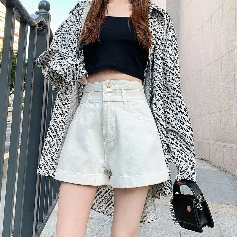 Kurze Jeans mit doppelten Schnallen und geradem Bein für Damen, Frühling/Sommer, lockere, weit geschnittene Denim-Shorts mit Bündchen, trendiger Y2K-Minirock von Cuteore – Detail 9