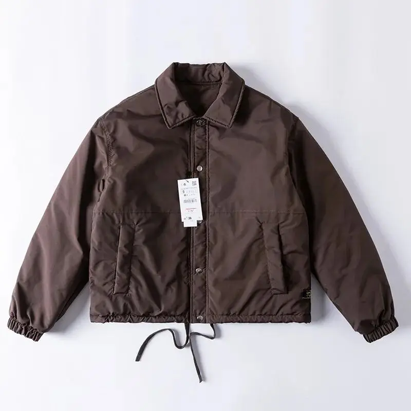 

Новая осенне-зимняя мужская модная утепленная куртка свободного кроя из хлопка с длинными рукавами, на пуговицах, однотонная, повседневная