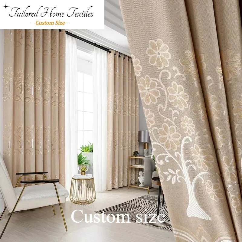 

Custom Size Fashion Luxury European Blackout Fabric Sheer Fortune Tree Print Curtains for Living Room Bedroom White Tulle Decor