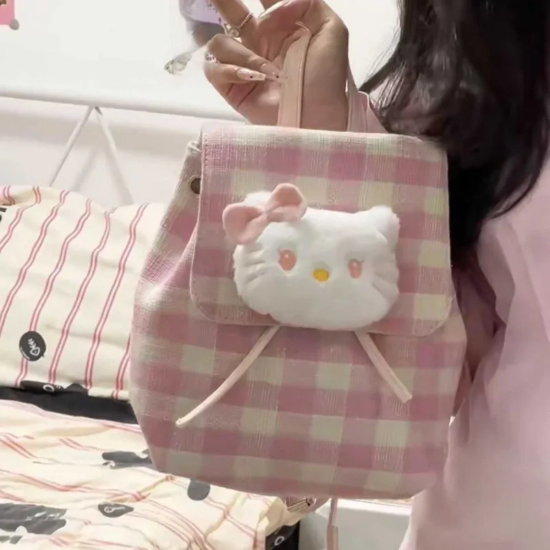 Sanrio Hello Kitty Kawaii Cute Backpack Female Large Capacity Light Sweet Girl Heart Joker Schoolbag Leisure Trend Temperament