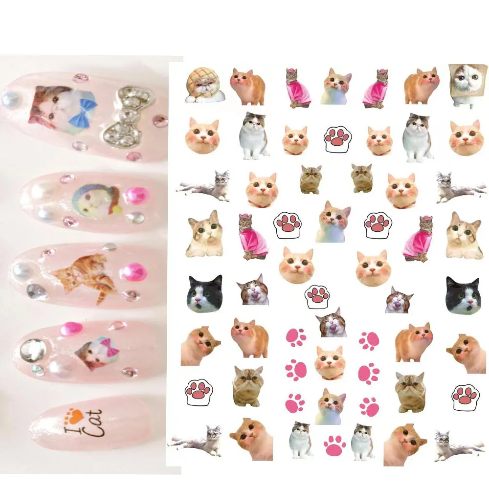 9/8/6/5/4/3pcs Lovely Dog Cat Animal Nail Sticker Cartoon Kawaii Puppy Corgi Self Adhesive Sliders 3D Korean Manicure Decals