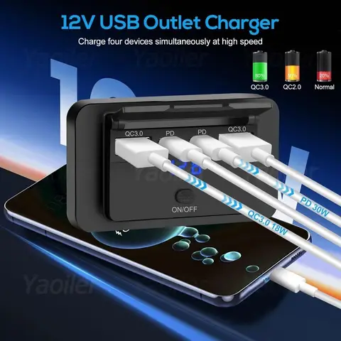 2026 Upgraded 12V/24V RV USB Outlet Dual QC3.0 USB-A & Type-c USB-C Ports Car Charger Socket Panel for Car Boat Marine Truck Bus 10 best sales 12v usb panel - №8