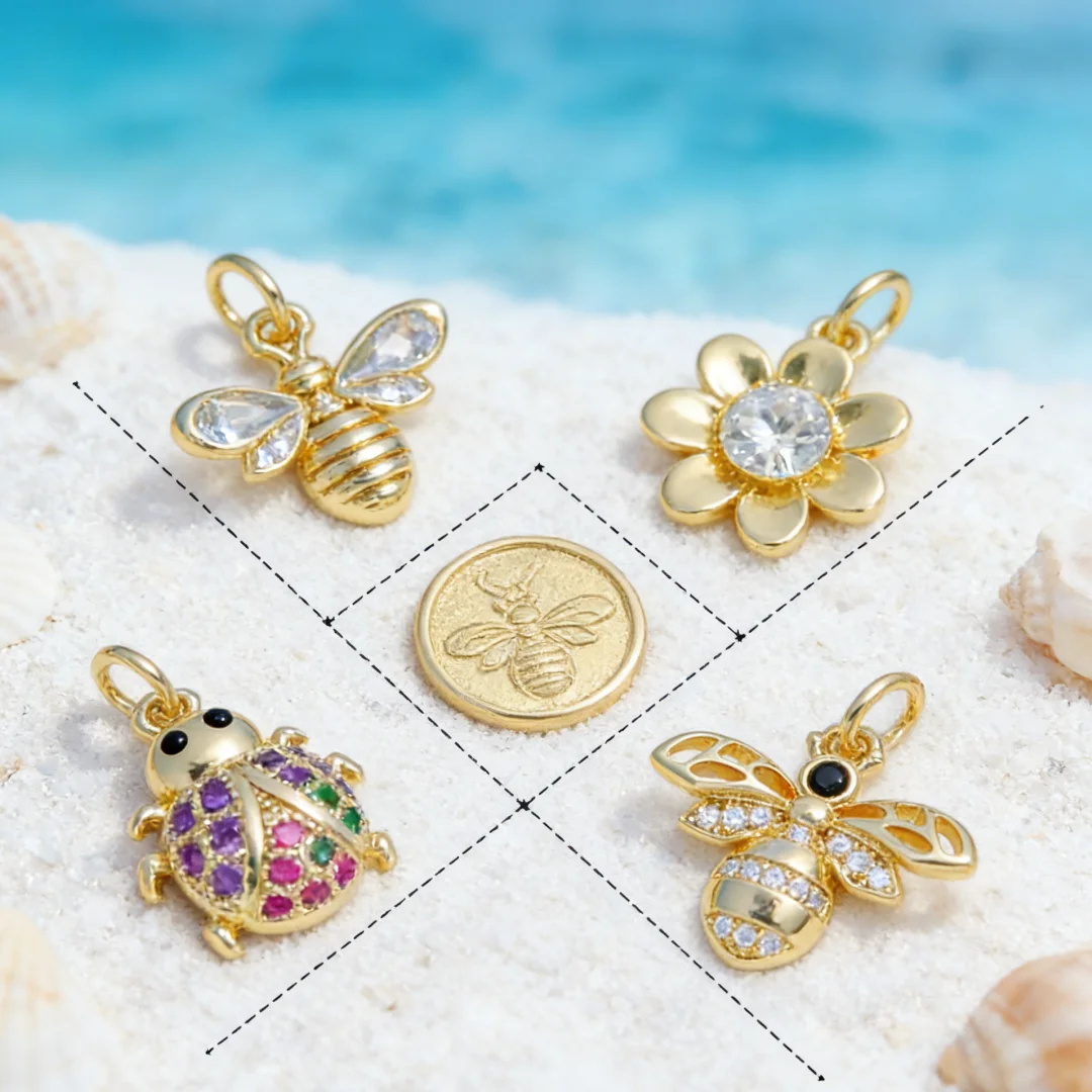 

5 шт. позолоченных подвесок в виде божьей коровки и пчелы для изготовления украшений своими руками, аксессуары для ожерелий и браслетов, модные подарки для мужчин и женщин