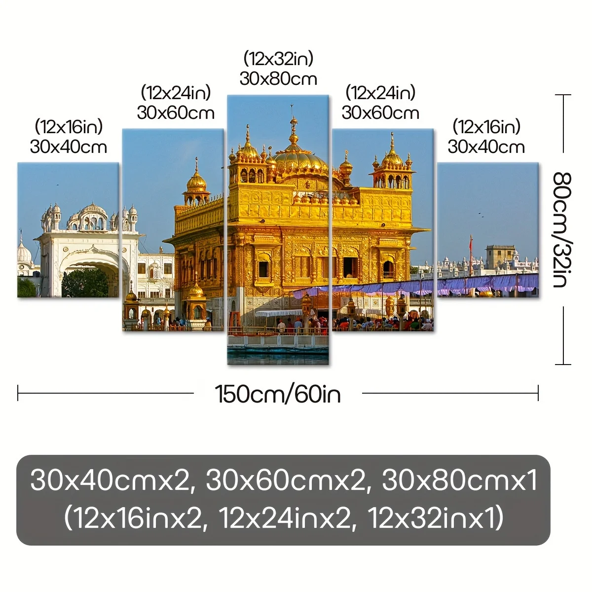 5 قطع مؤطرة الهند الشهيرة بناء Amritsar الذهبي معبد عرض قماش المشارك ، الفن للديكور المنزل ، نمط جدار ديكور فني #4