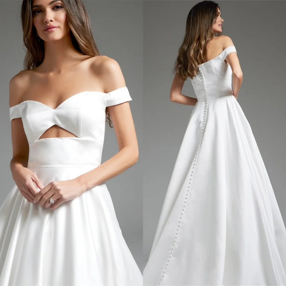 Robes de mariée classiques personnalisées en Satin blanc, épaules dénudées, robes de mariée de l'industrie lourde, robes d'occasion spéciale