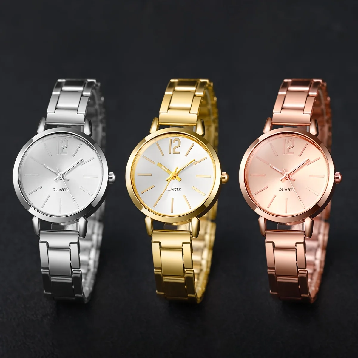 3pcs Womens Fashion Quartz Watch Set - Stylish Stainless Steel Strap, Chic Minimalist Design