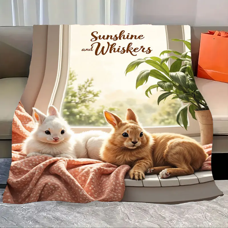 

1pc Flannel Blanket "Sunshine and Whiskers: Cozy Cats by Window Fleece Blanket"