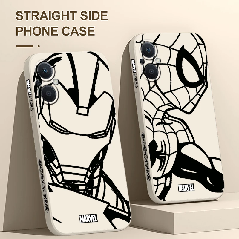 Marvel Spiderman Iron Man Phone Case For OPPO Find X5 X3 X2 Lite Pro Neo A5 A53 A94 4G 5G Liquid Left Rope Soft Cover