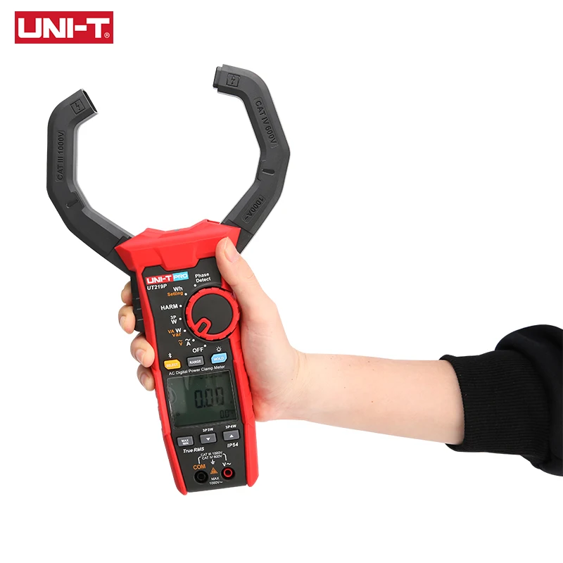 UNI T AC Digital Power Clamp Meter UT219P 1000V 1000A True RMS Current Clamp Tester 3 phase Power Harmonic Test Bluetooth IP54