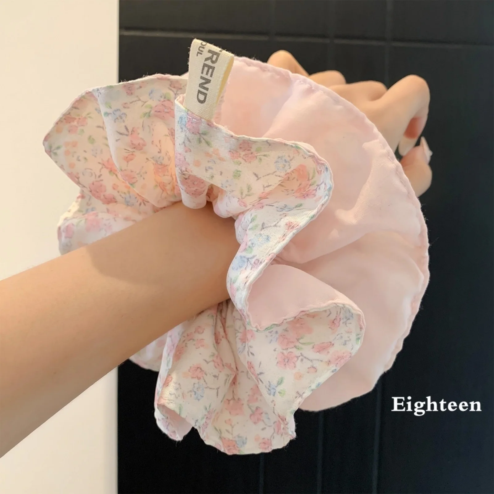 

1 шт. Милые розовые резинки для волос с цветочным принтом и оборками для женщин, винтажные, с мелким цветочным узором, двухслойные, мягкие хлопковые эластичные резинки для волос