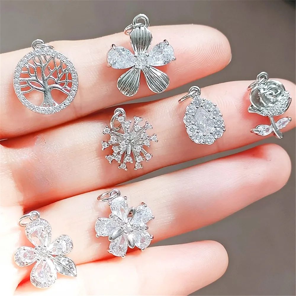 

White K Zirconium Rose Life Tree Pendant Diy Bracelet Necklace Handcrafted Accessory