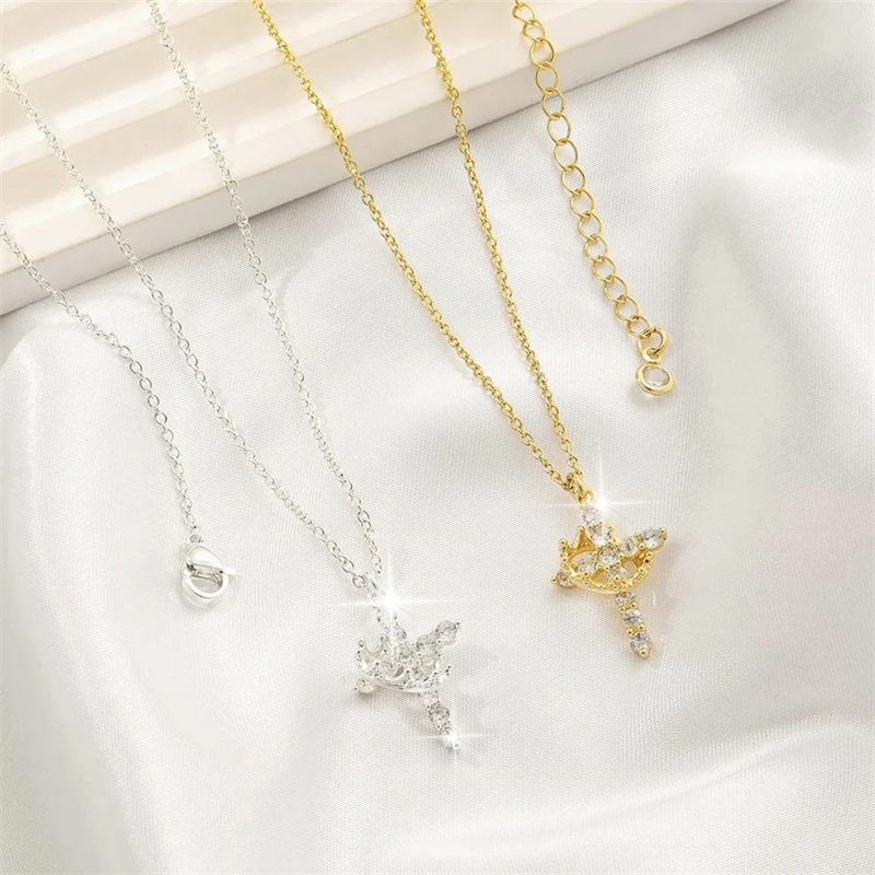 Luxury Rotatable Crown Zircon Cross Necklace Earrings Rings for Women Stainless Steel Cross Chain Christian Jewelry Prayer Gift