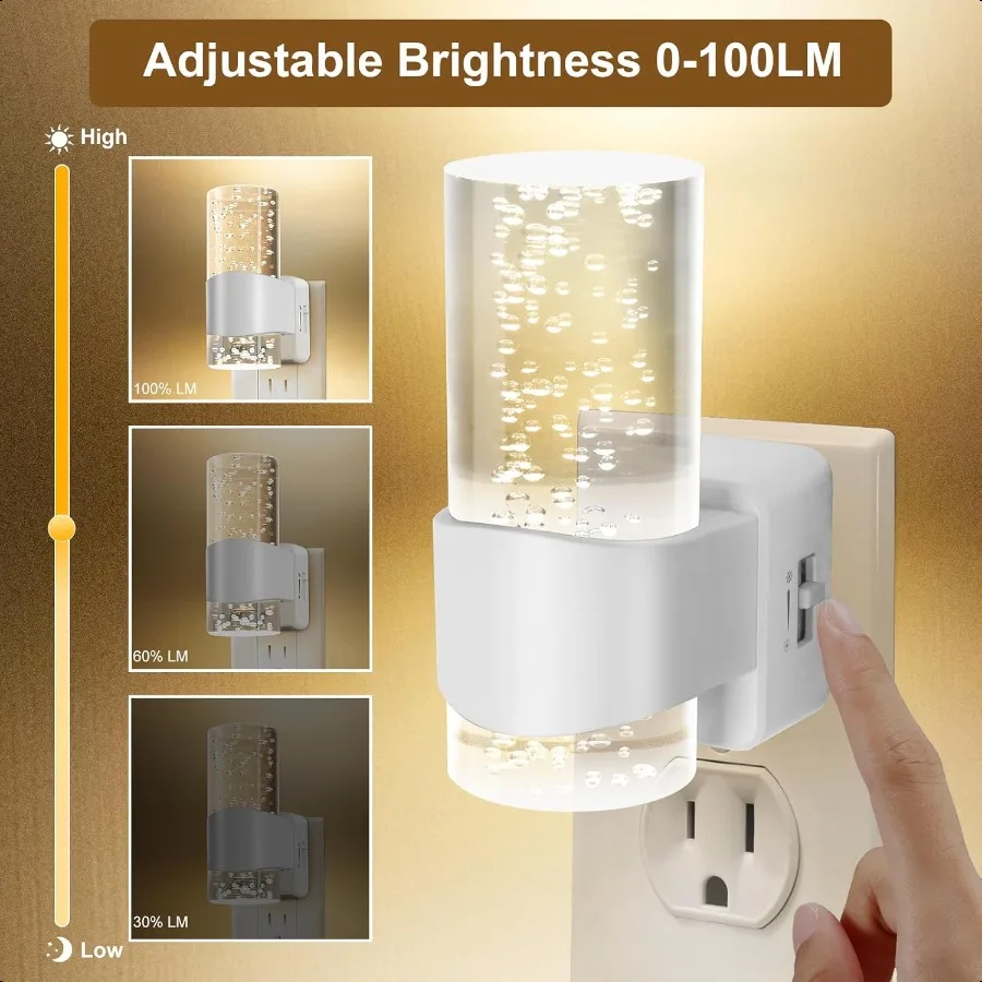 LED Night Light Dimmable Night Lights Plug into Wall 2 Pack Plug in Night Light with Adjustable Brightn 3000K Decorative Bubble