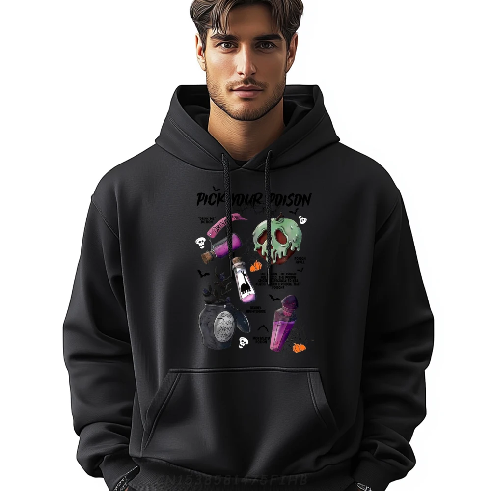 

Pick Your Poison Drink Me Potion Halloween Graphic Pullover Hoodies Men Oversized Clothes Hooded Shirt