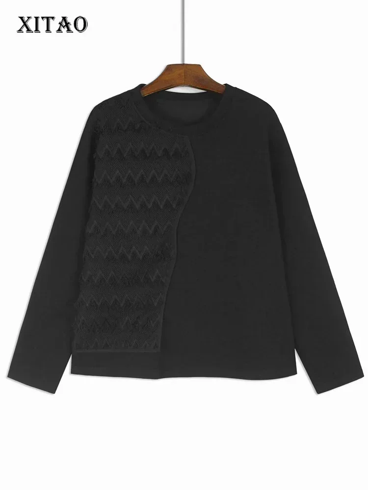

XITAO Casual Solid Color Loose O-neck Tee Full Sleeve Classic Style Tassels Patchwork Fashion New Autumn Female T-shirt ZYY1073