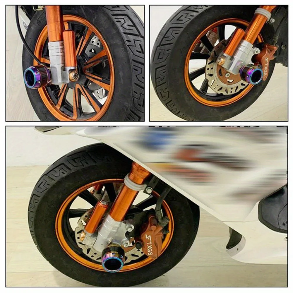 Picture 7: 2PCS Burning Titanium Motorcycle Frame Slider Aluminum Front Fork Cup Falling Crush Protector Carbon Fiber for Motorbike Scooter