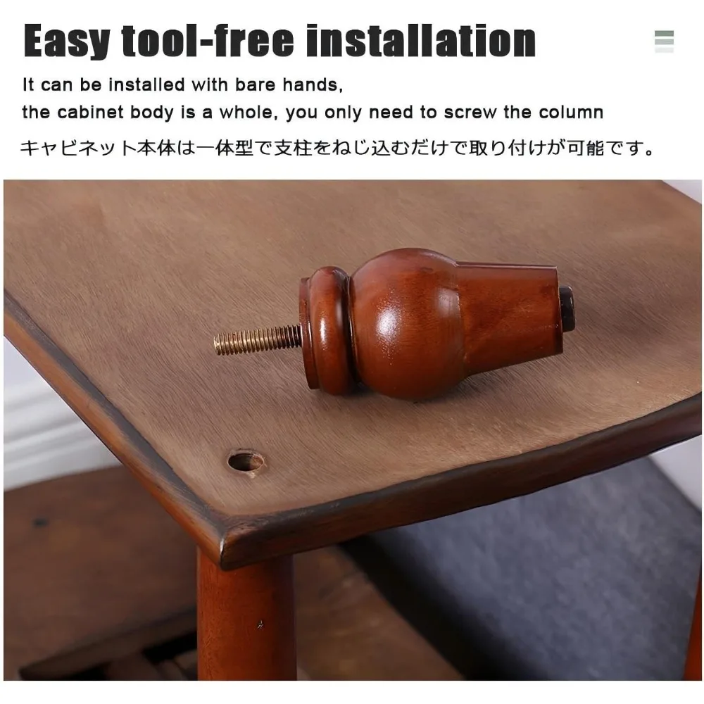 Comodino compatto a due livelli in legno massello con cassetto e ripiano per uso sul comodino