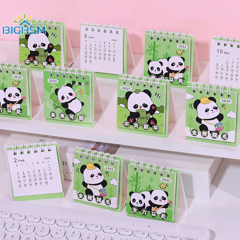 2025 Mini Cartoon Desk Calendar Cute Pandas Animals Portable Pocket Calendar Manage Time Schedule Desktop Decoration