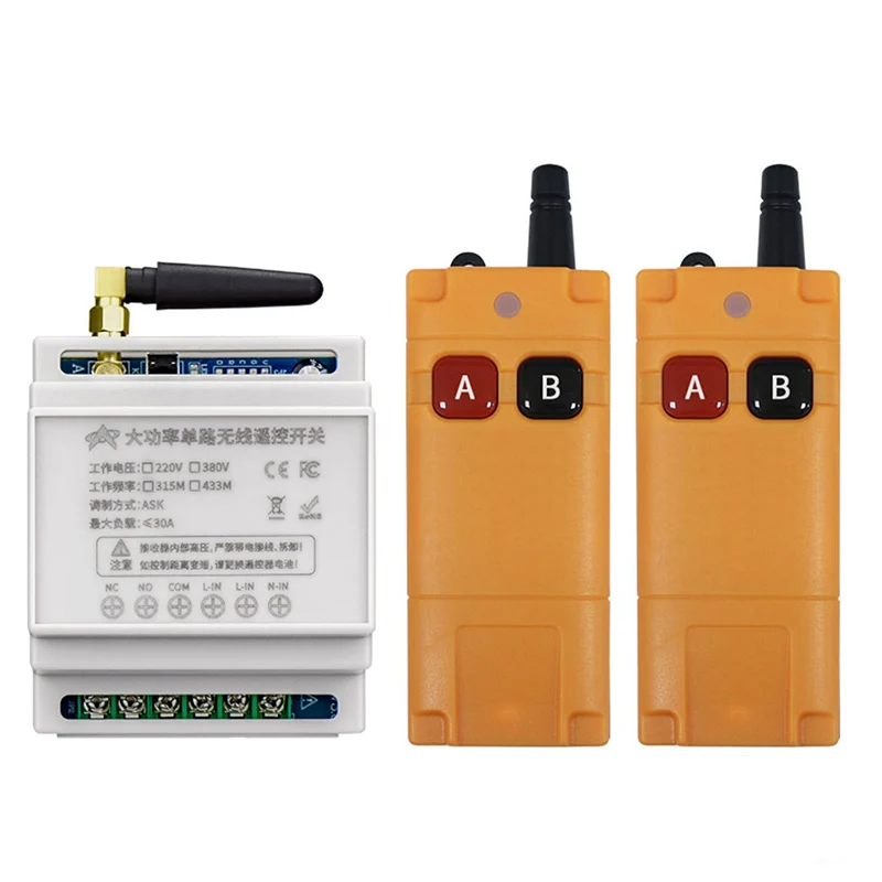 3000W RF Wireless AC 220V 380V Remote Control Switch 1CH 30A Receiver Industrial Transmitter forwater pump lighting universal