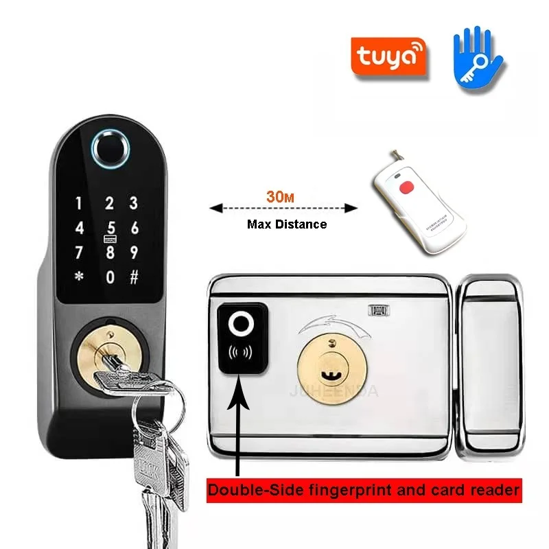 New Tuya App Smart Lock Double Side Fingerprint Lock Waterproof Security Home Lock Digital Password RFID Keyless Entry Door Lock