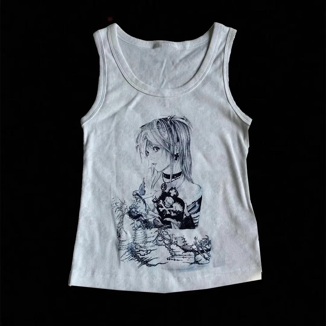 

Винтажные женские корсетные майки в стиле панк в готическом стиле с эмо для девочек, топы на бретельках 2000-х годов Y2k с принтом в стиле гранж, укороченные топы Y2k, одежда, топ на бретелях для малышей