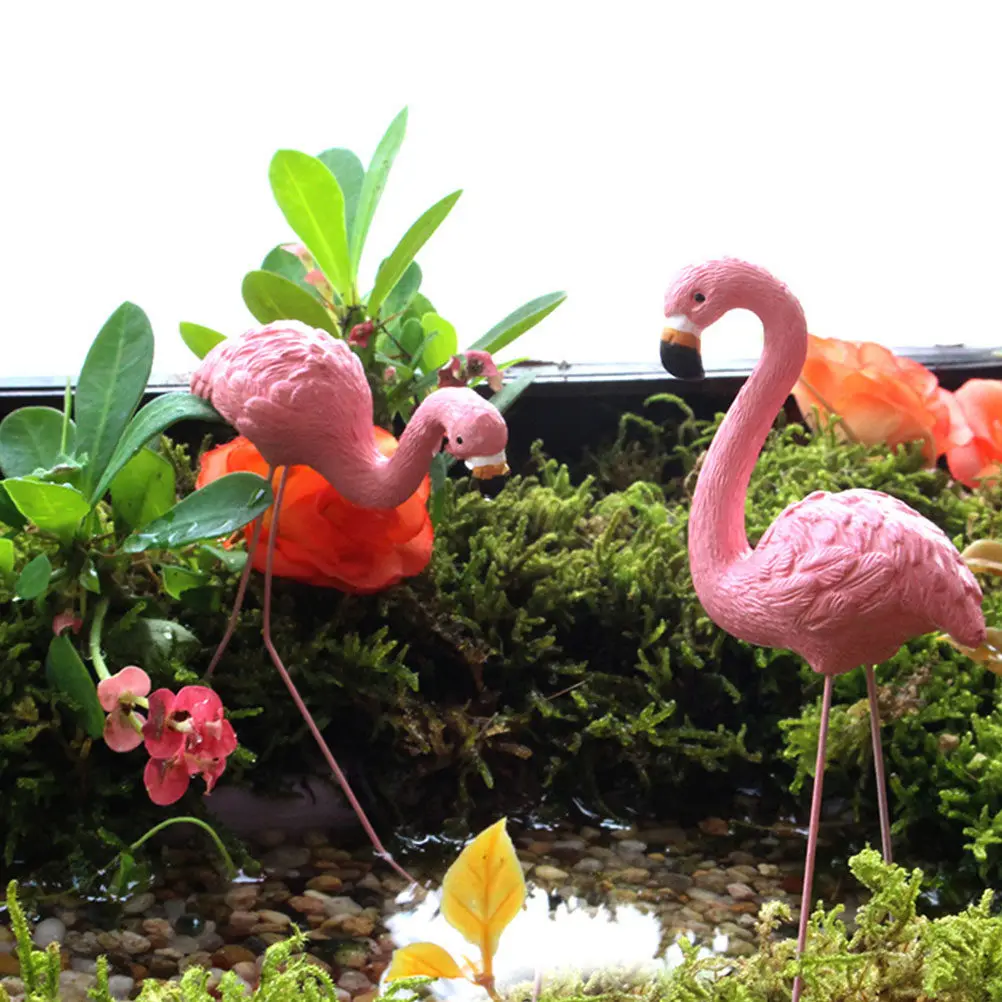 4Pcs Resin Animal Garden Ornaments Flamingo Potted Plant Decor Miniature Landscape Insert Micro Landscaping Flamingo Plug-in