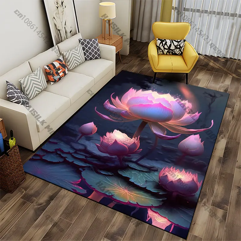 Serene illuminated mystical lotus flowers carpet Yoga living room room decor children's crawling mat doormat area rug