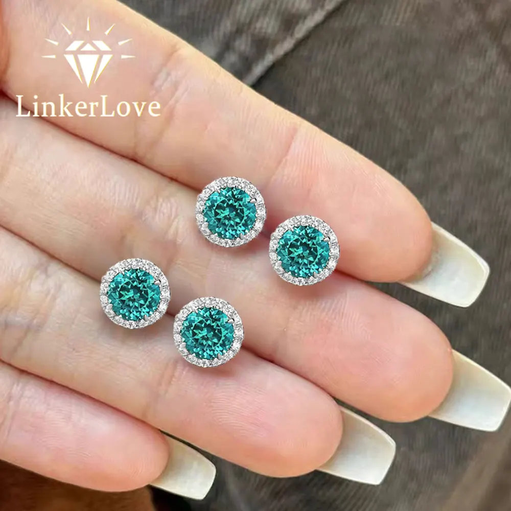LinkerLove 1.6CT Paraiba Stud Earrings for Women 925 Sterling Silver Gems Solitaire Earrings Dainty Jewelry Birthday Party Gift
