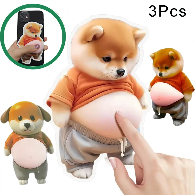 

3Pcs 3D Shiba Inu Big Belly Sticker-Cute Puppy Self-Adhesive Decals, Anti-Collision Relax for Phone Case, Laptop, Refrigerator