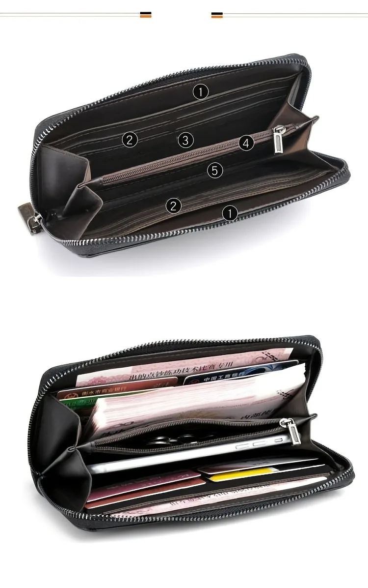 Modische Herren-Business-Geldbörse, Handtasche, Herren-Handytasche, Clutch, lange Tasche mit Reißverschluss und mehreren Kartenfächern – Detail 5