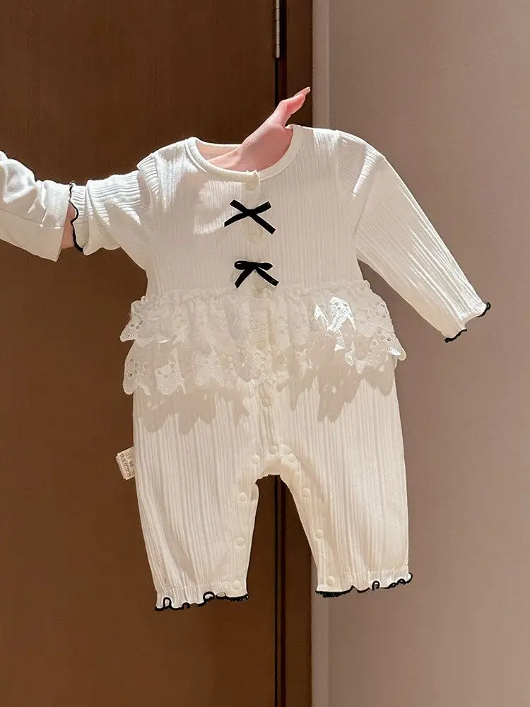Baby Spring and Autumn New Female Baby Fake Two piece jumpsuit Little Princess Sweet Bow Outerwear