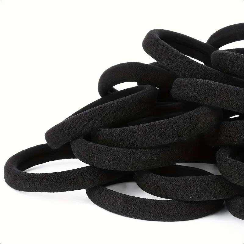 

50/100pcs Black Headbands for Women – Seamless No-Damage Elastic Hair Ties, Thick Non-Slip Hairbands for Curly Hair
