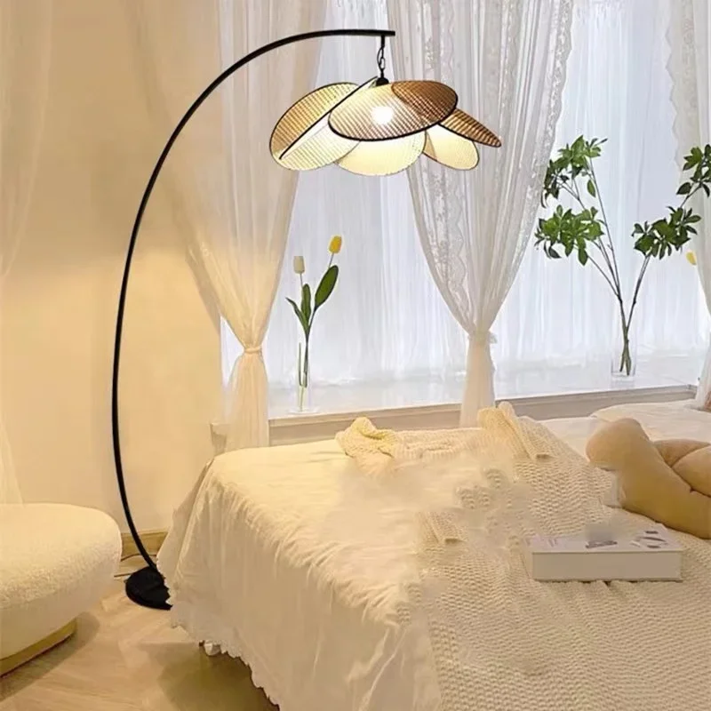 JYLIGHTING Modern Wabi Sabi Designer Floor Lamp Vintage Rattan Metal Standing Lamp Living Room Bedroom Villa Homestay Hotel Use