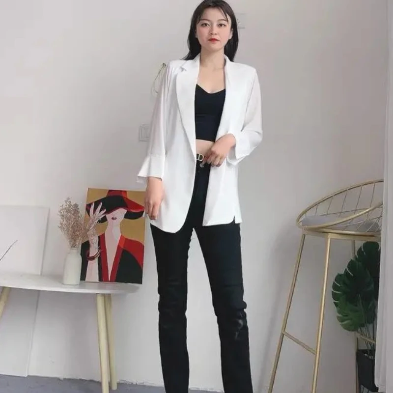 Blazer Donna Primavera Solido Bianco Office Lady All-match Tempo libero Design morbido Abbigliamento Elegante Popolare Estetica quotidiana Nuovo arrivo