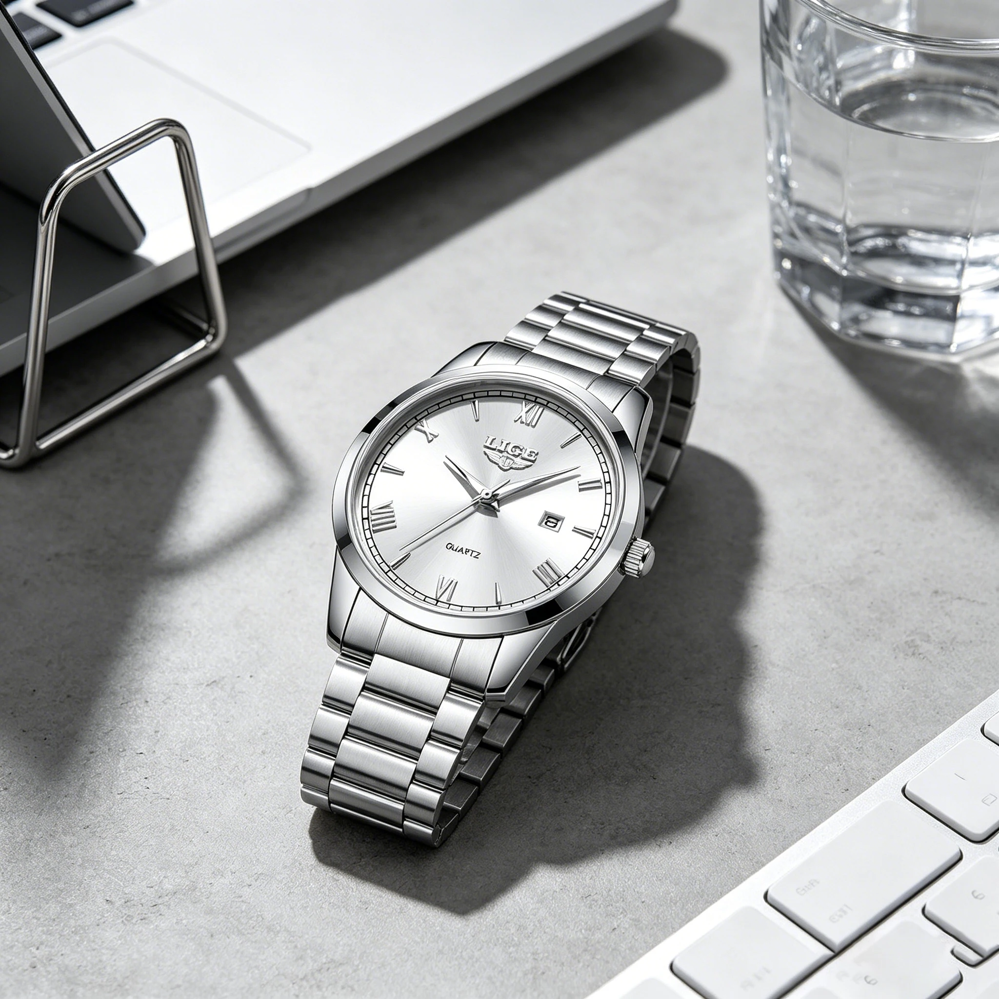 

LIGE Fashion Men's Watch Roman Scale Minimalist Men's Famous Watch Night Glow Waterproof Trendy Watch