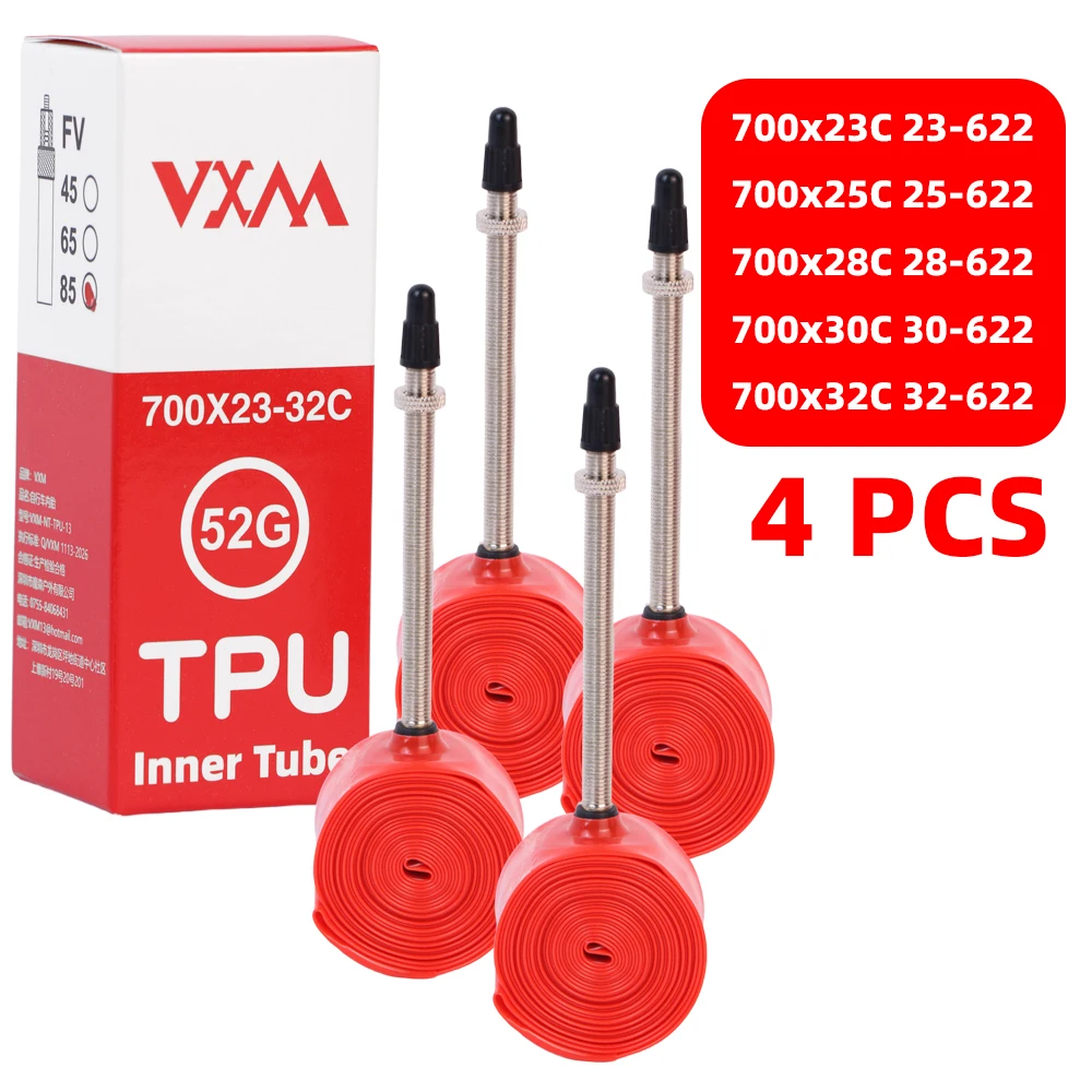 VXM 4 Stück 52G TPU Fahrradschlauch FV 700*23/32 Rennrad-Schlauch 45mm/65mm/85mm Ultraleichter Fahrradschlauch Fahrradreifen
