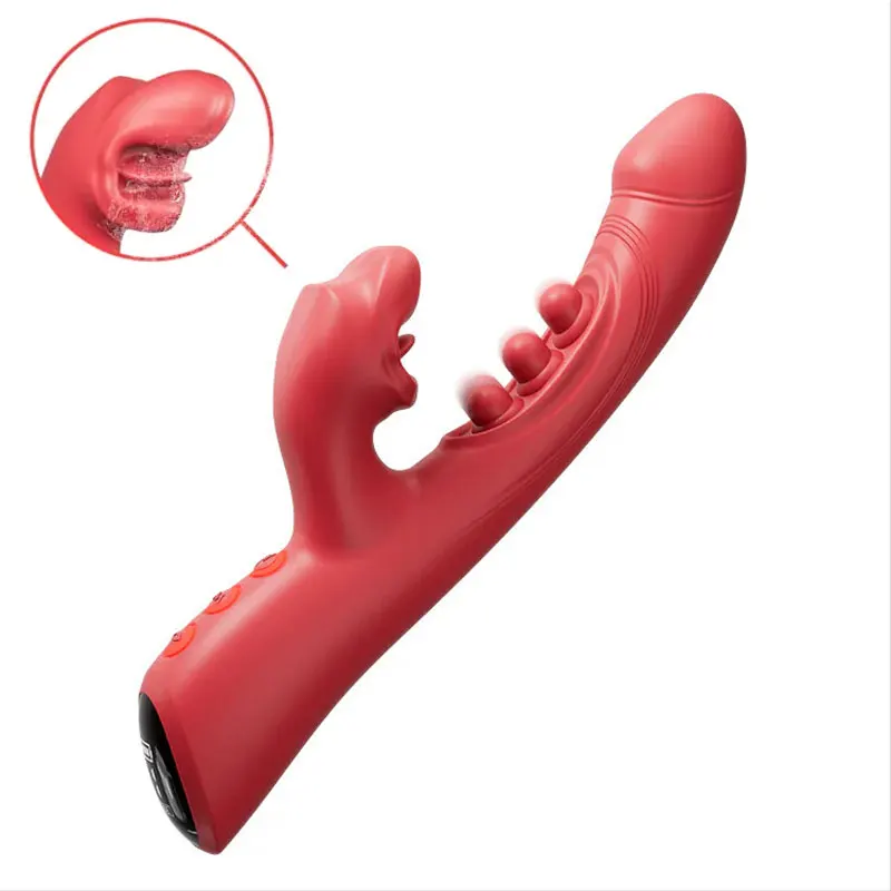 Vibrador de clítoris para lamer lengua 4 en 1 con 9 aletas y 8 modos de vibración mordidos consolador estimulador de punto G juguetes sexuales para mujeres 18