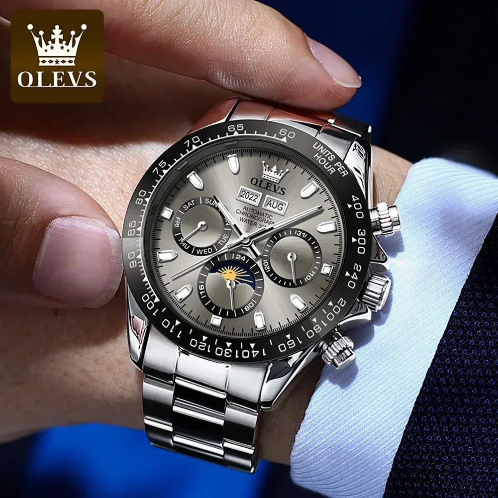 

OLEVS 6654 Automatic Mechanical Watches for Men Waterproof Stainless Steel Luminous Moon Phase Luxury Brand Relógio Masculino