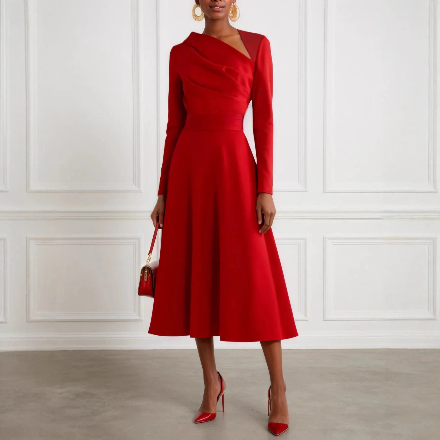 

Elegant Long Dress For Women Fashion Skew Neck Long Sleeve Party Club Dress Casual Vacations Festive Occasions Commuting Dress