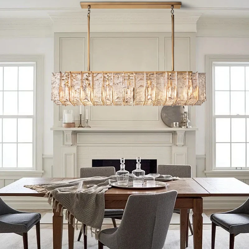

Modern Classic Dining Room Rectangle Glass Ceiling Chandelier Gold Led Home Decoration Luxury Bar Restaurant Decor Lamps Ceiling