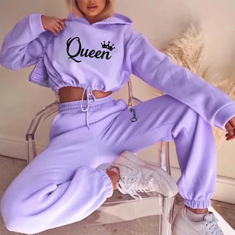 

Fashion Oversized Tracksuit Women Suit Fleece Hoodies Sports Set Long Sleeved Trousers Sportswear