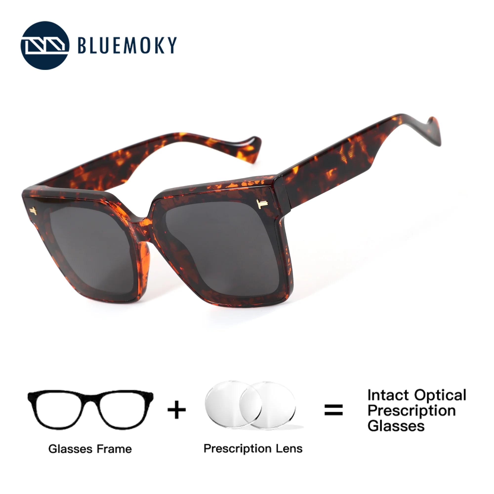 

BLUEMOKY Square Plastic Vision Correction Prescription Sunglasses, Men's Progressive Myopia, UV400 Polarized Outdoor Sports