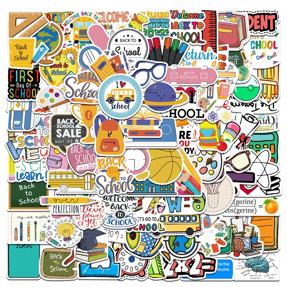 50/100pcs Back to School Stickers Science Math Scrapbook School Sticker for Students Kids Teacher Decals for Classroom Decor